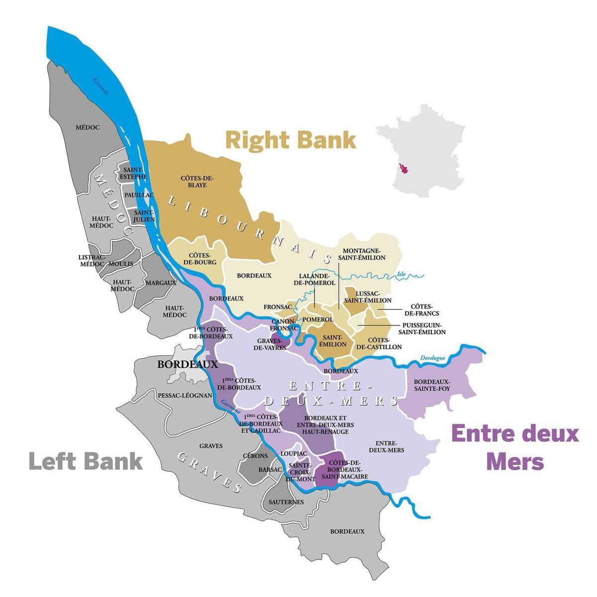 Bản đồ vùng Bờ Trái Bordeaux
