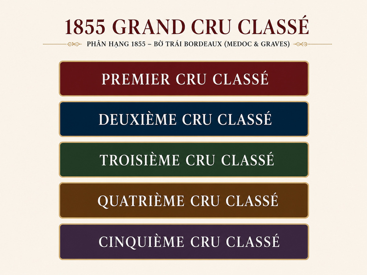 Hệ thống 1855 Grand Cru Classé tại Bờ Trái Bordeaux