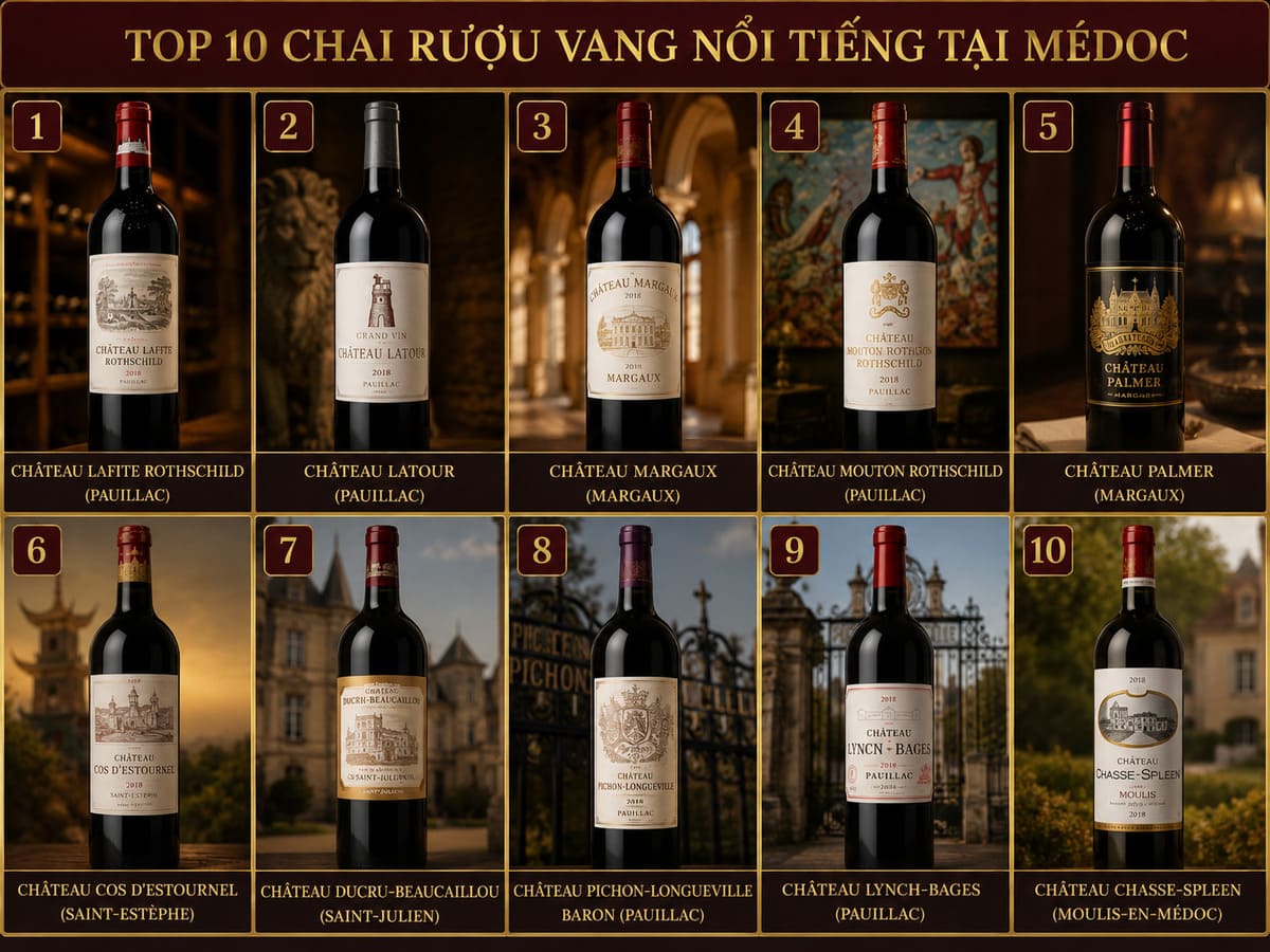 Top 10 chai rượu vang nổi tiếng tại Médoc