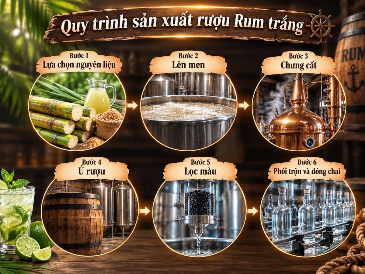 Quy trình sản xuất rượu Rum trắng