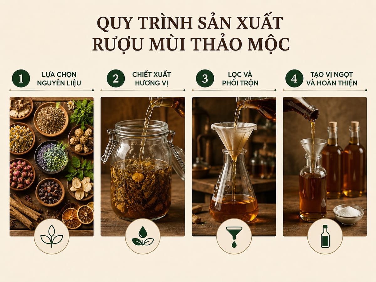 Quy trình sản xuất rượu mùi thảo mộc