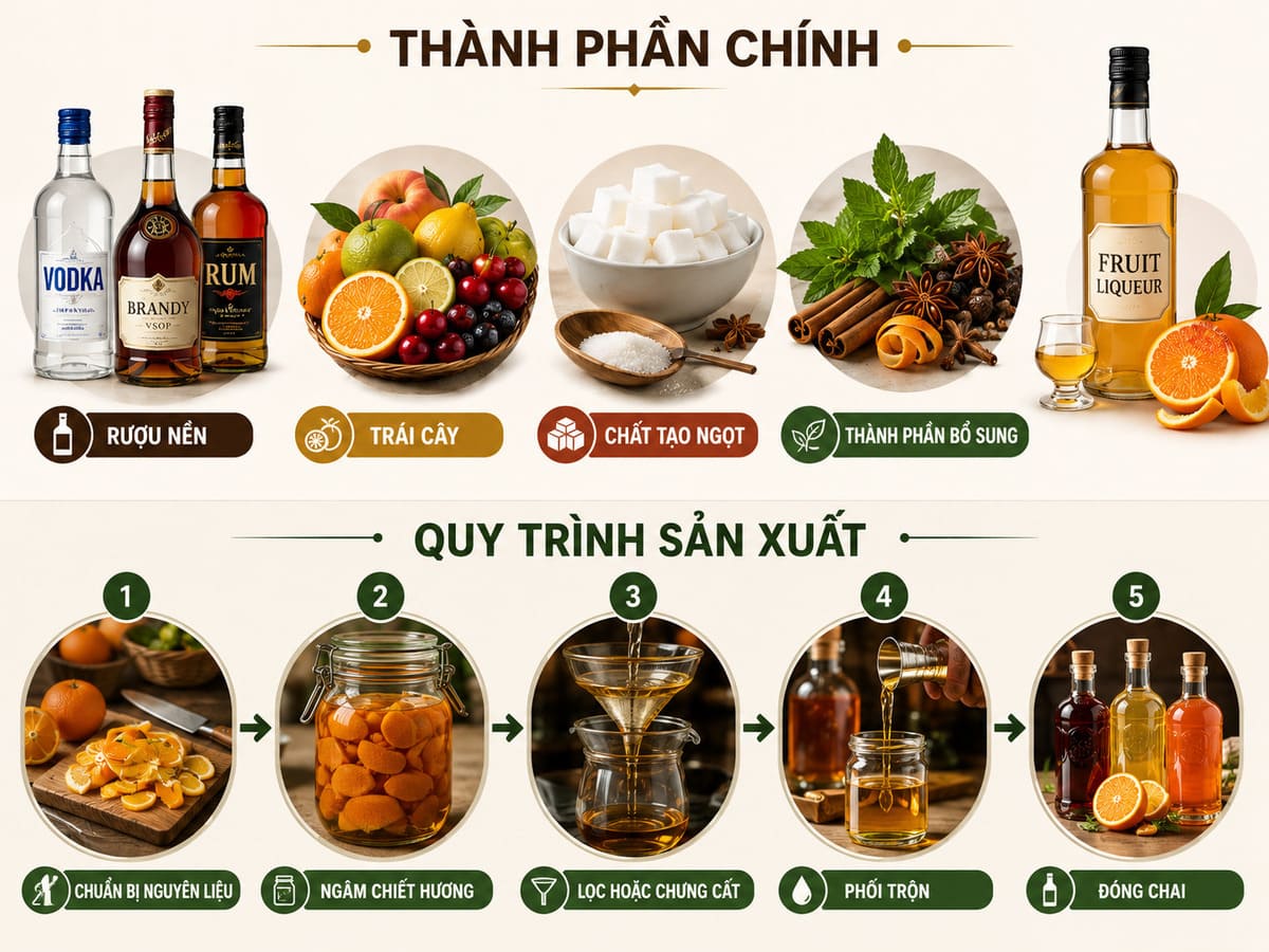 Tành phần và quy trình sản xuất rượu mùi trái cây