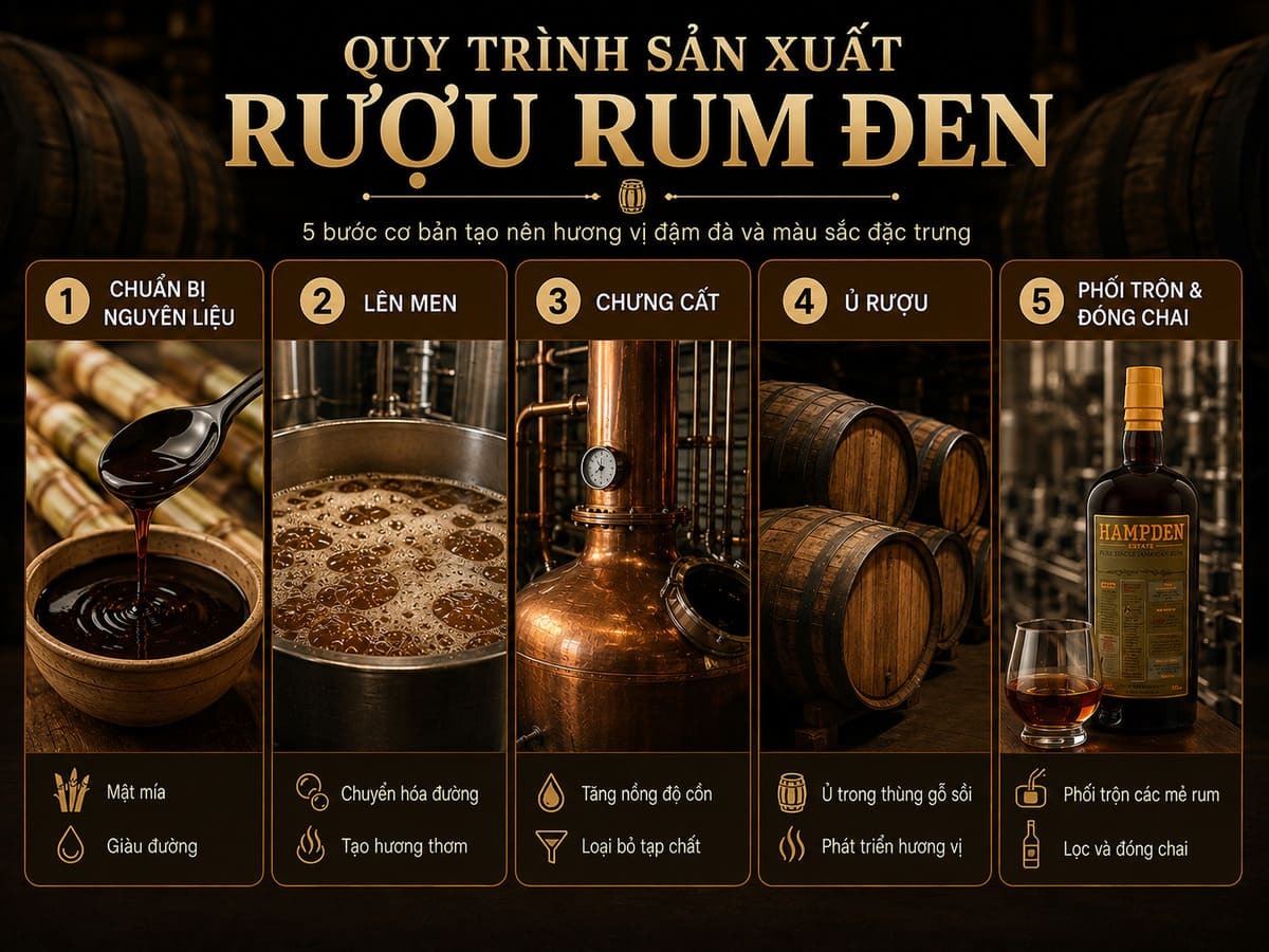Quy trình sản xuất rượu Rum Đen 