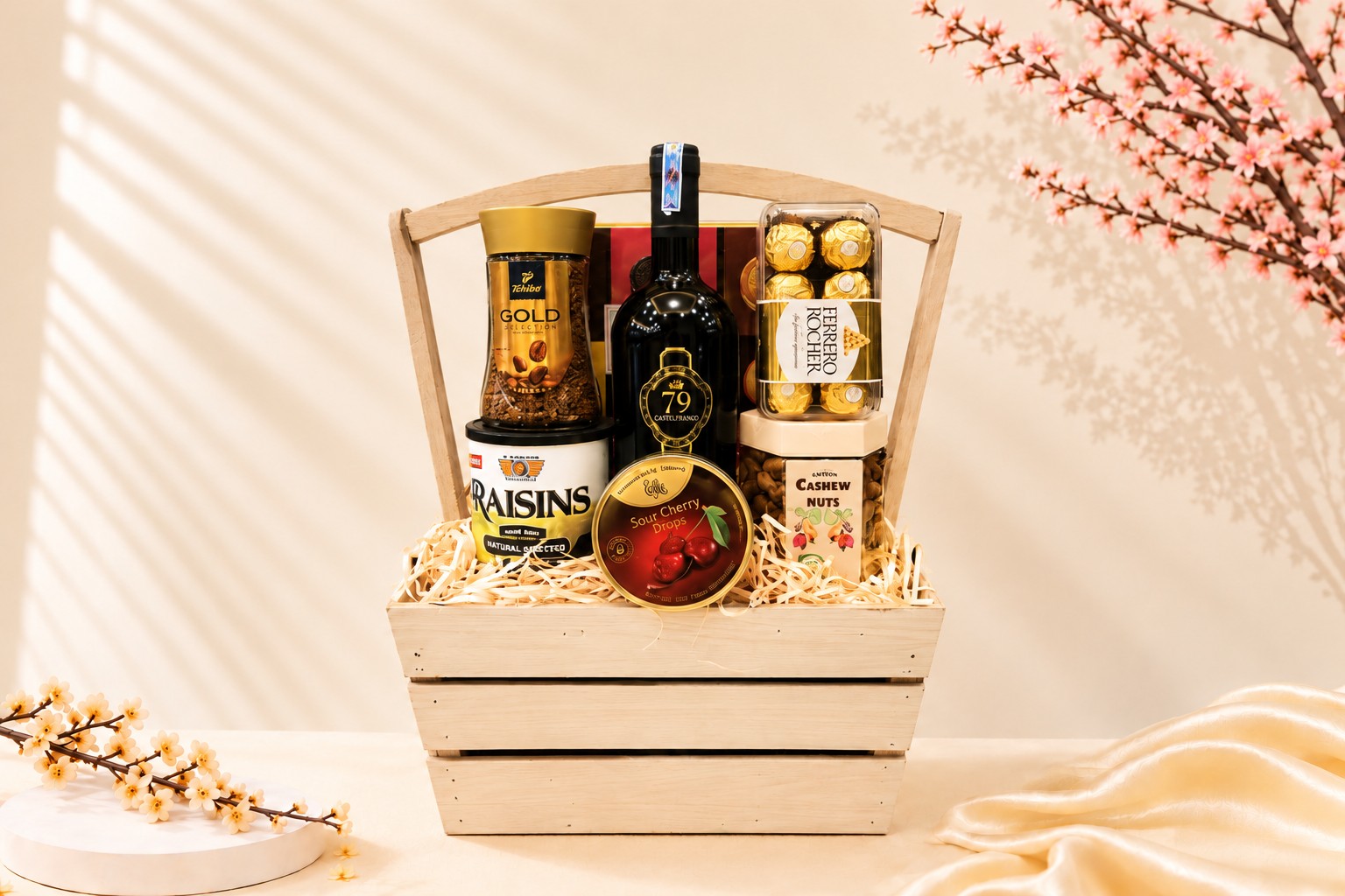 Giỏ Quà Tết Gỗ Giá Rẻ GQT2101 | WineVN