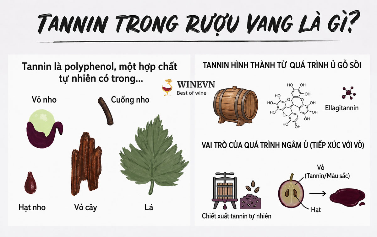 Tanin đến từ đâu trong rượu vang