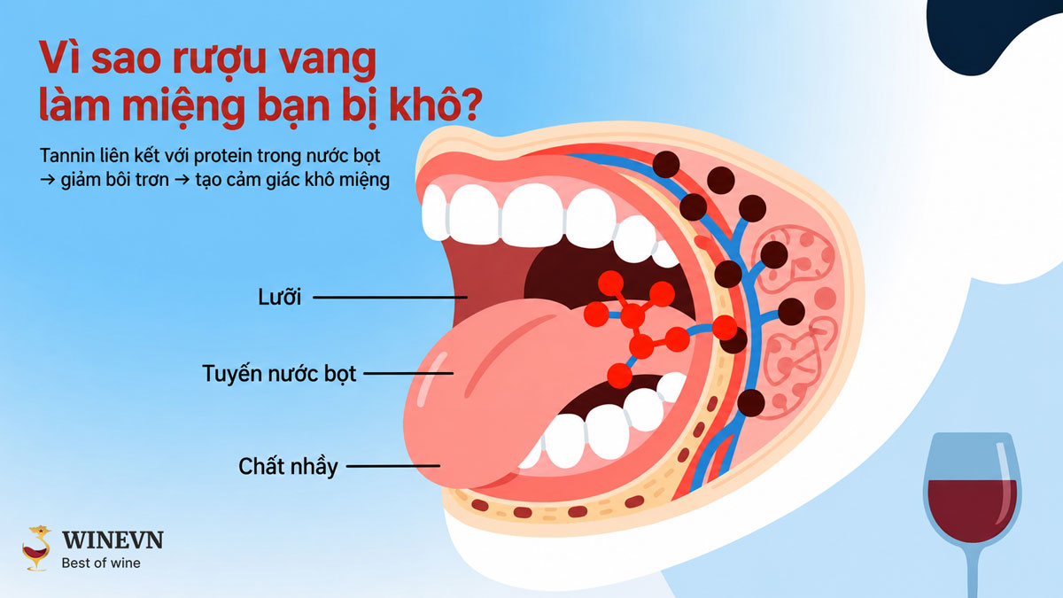 Dấu hiệu cảm nhận tannin trong khoang miệng