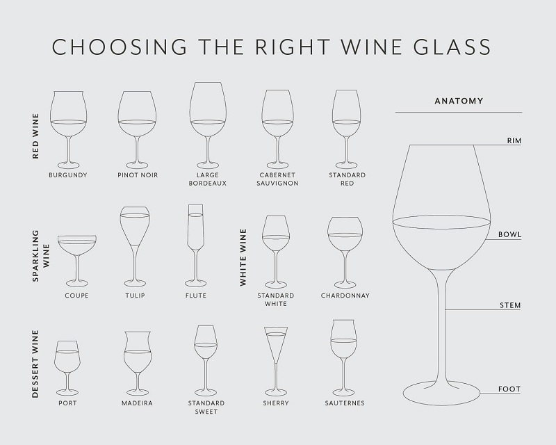 cách chọn ly rượu vang cho từng loại rượu