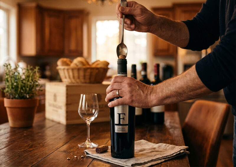 Cách mở rượu vang không cần dụng cụ