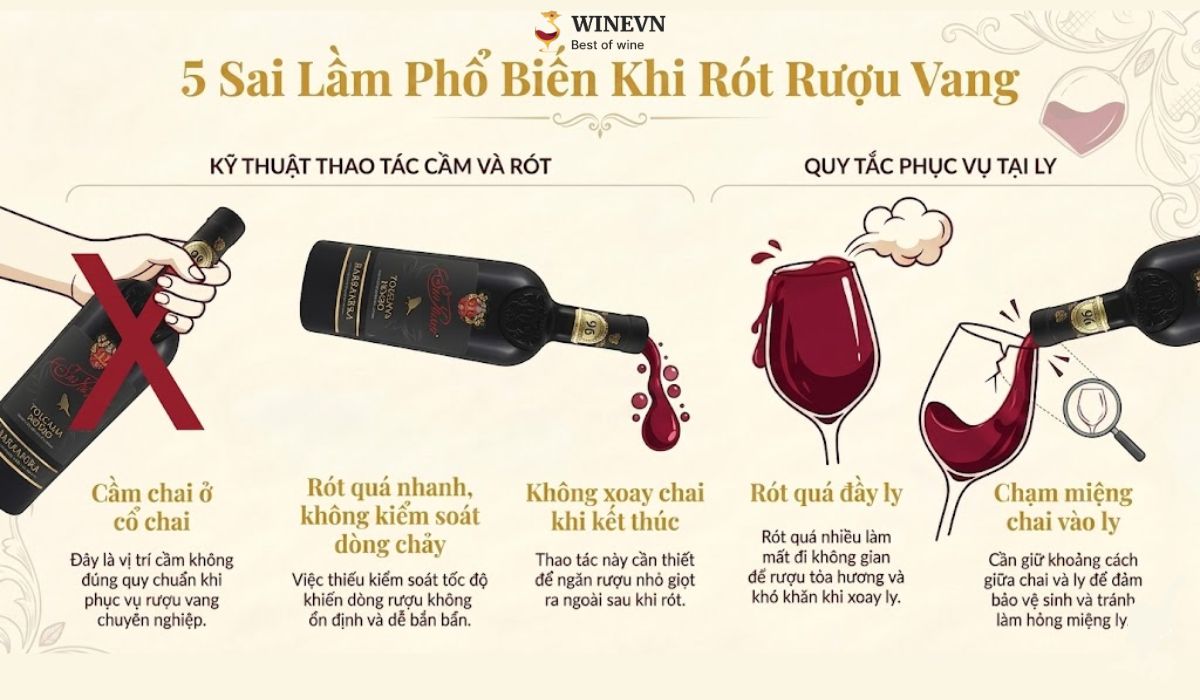 lỗi thường gặp khi rót rượu vang