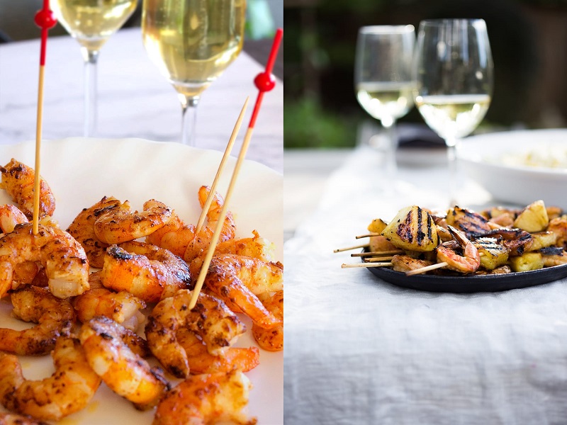 Món tôm nướng uống kèm với champagne