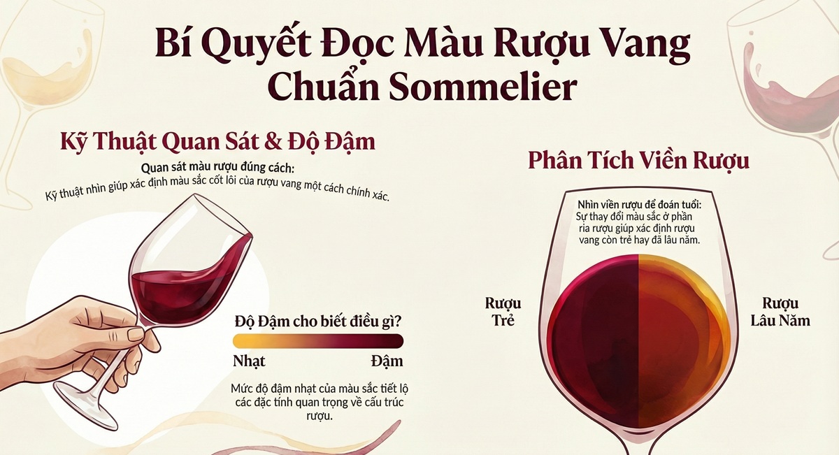 Cách đọc màu rượu vang chuẩn Sommelier