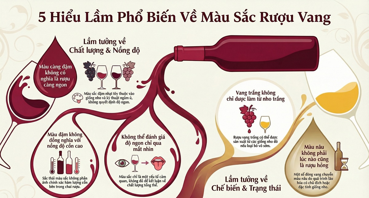Những hiểu lầm phổ biến về màu rượu vang
