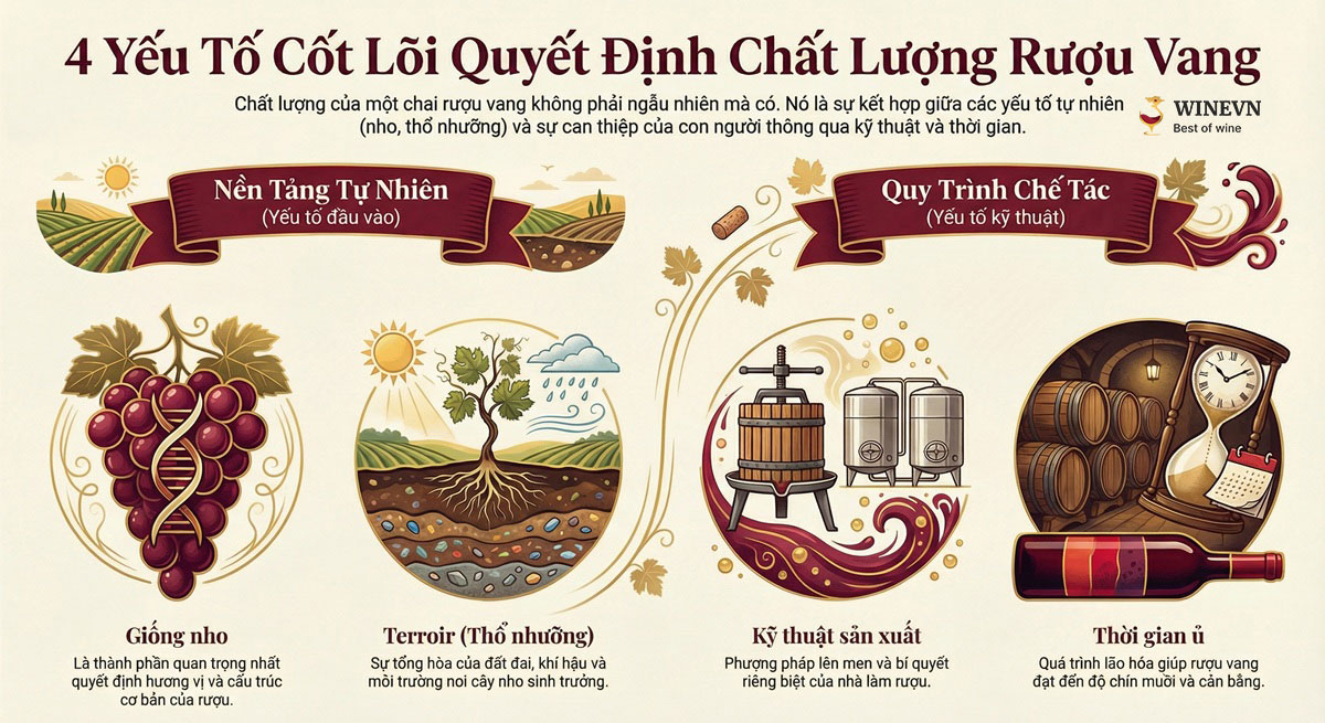 Yếu tố sản xuất ảnh hưởng đến chất lượng rượu vang