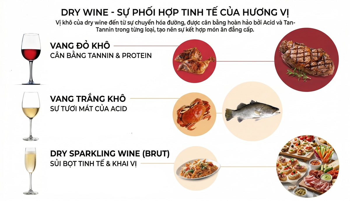 kết hợp dry wine với món ăn