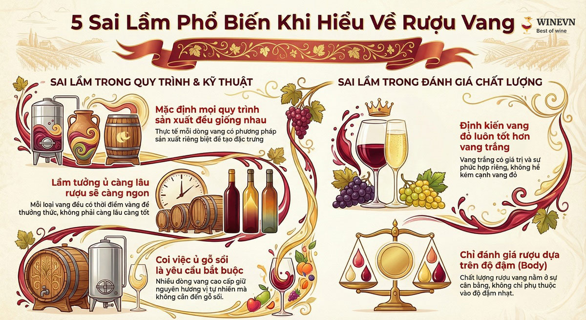 hiểu lầm về quy trình sản xuất rượu vang