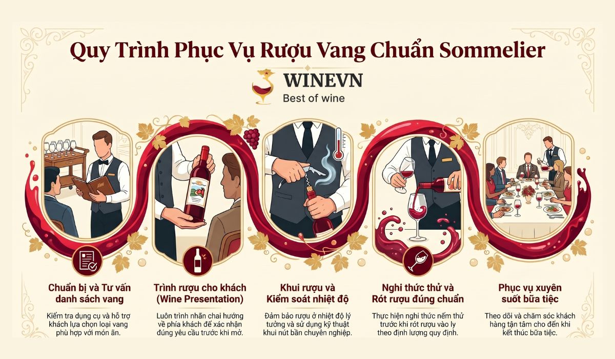 Quy trình phục vụ rượu vang chuẩn Sommelier