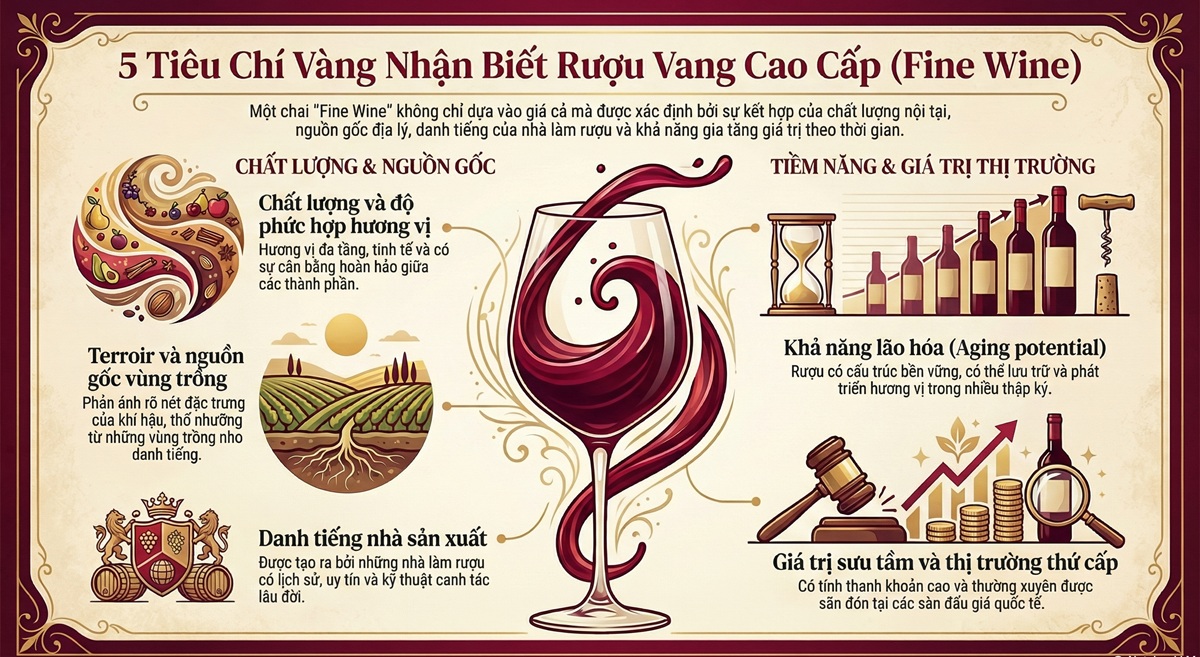 tiêu chí nhận biết một chai Fine wine