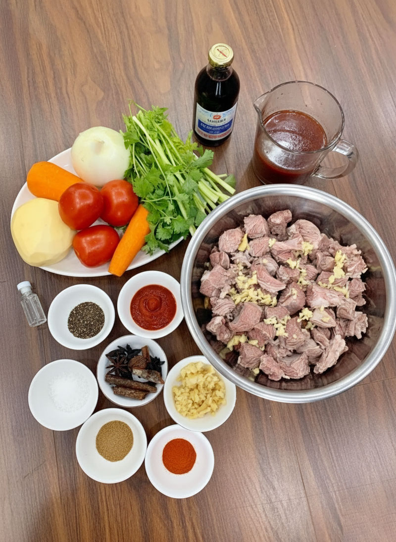 Nguyên liệu làm bò sốt rượu vang không cần rượu