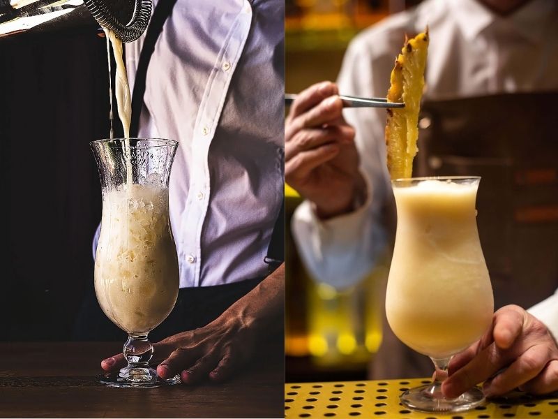 Đổ pina colada ra ly và trang trí