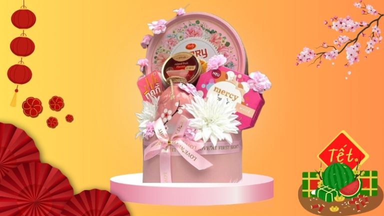 giỏ quà tết màu hồng