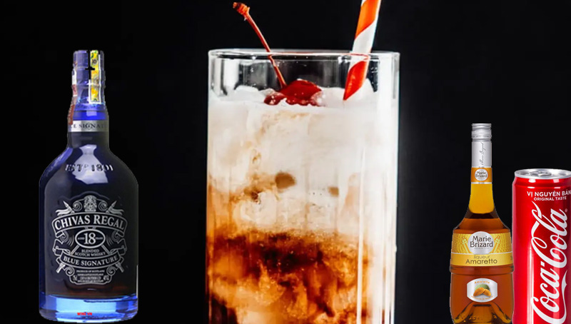 Cách pha rượu chivas 18 với coca, rượu Amaretto và kem vani