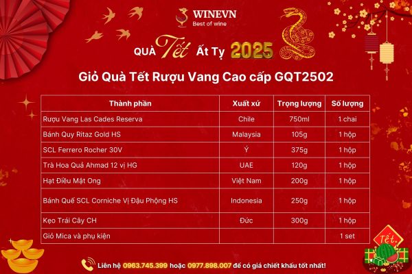 Giỏ Quà Tết Rượu Vang Cao cấp GQT2502