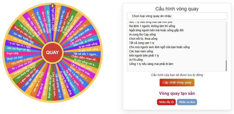 trò chơi vòng quay uống rượu online