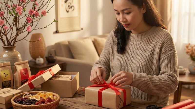 Cách gói quà Tết không cần giỏ