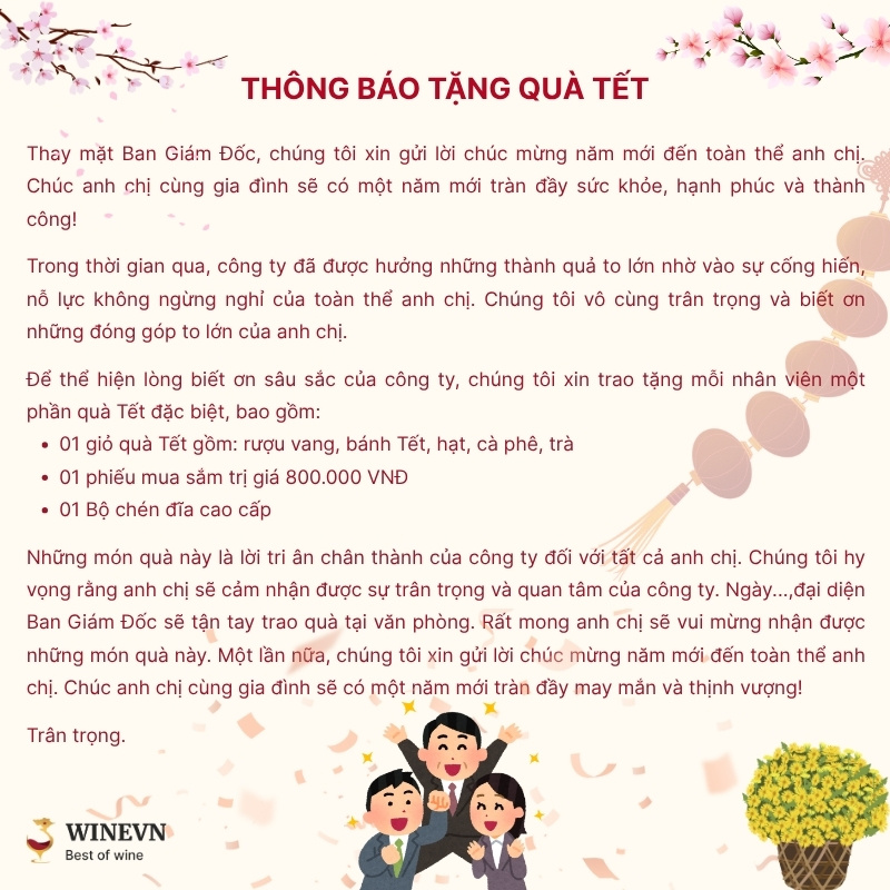 Thông báo tặng quà Tết tri ân sự đồng hành của nhân viên,