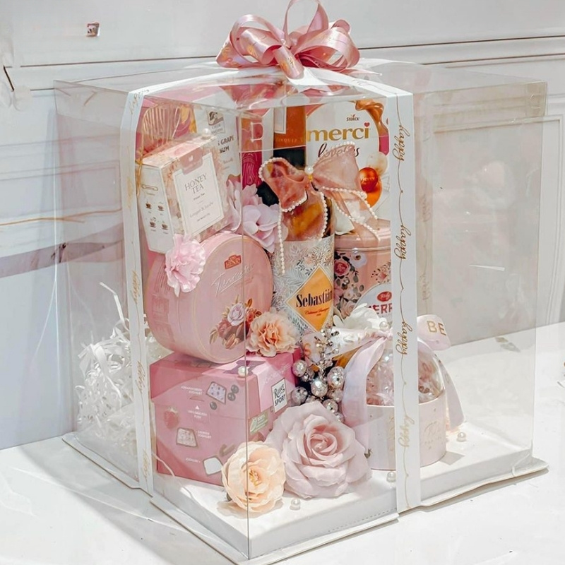 Giỏ quà Tết màu hồng rượu vang cao cấp