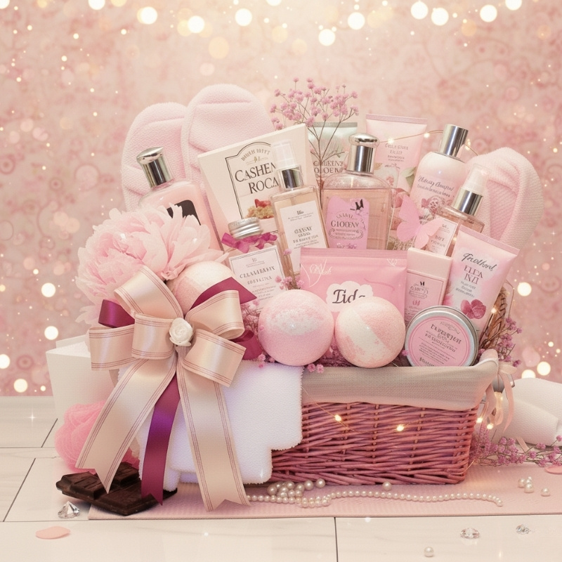 Giỏ quà mỹ phẩm màu hồng