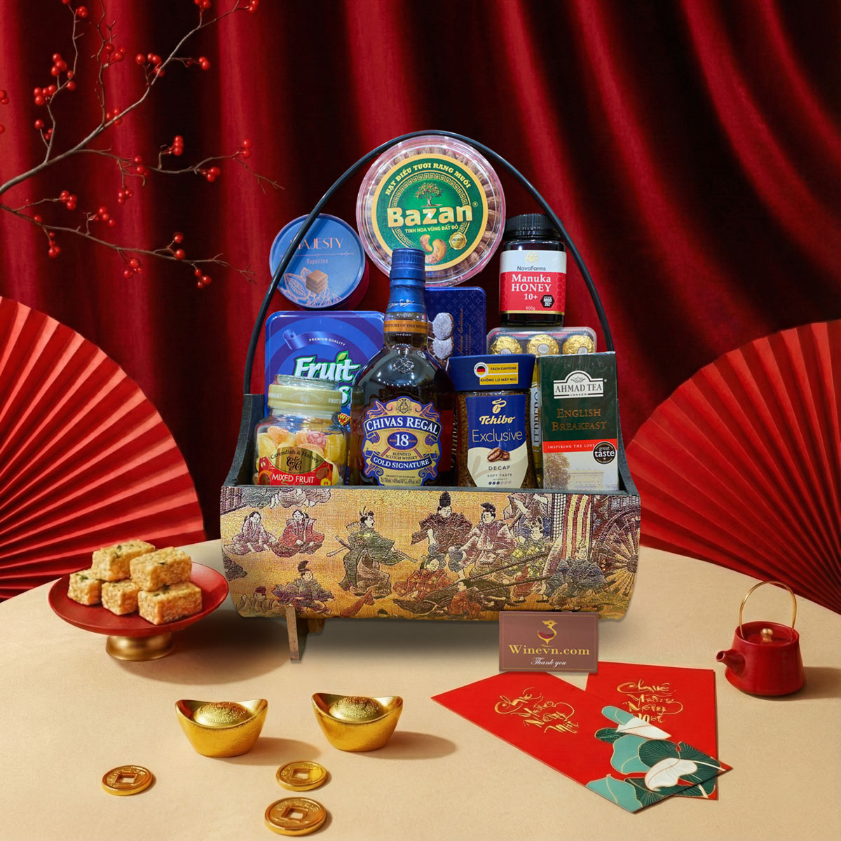 Quà Tết rượu mạnh tone xanh dương