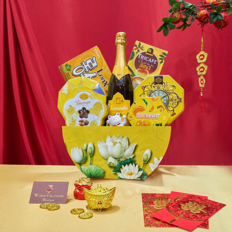 Giỏ Quà Tết màu vàng Kim Xuân