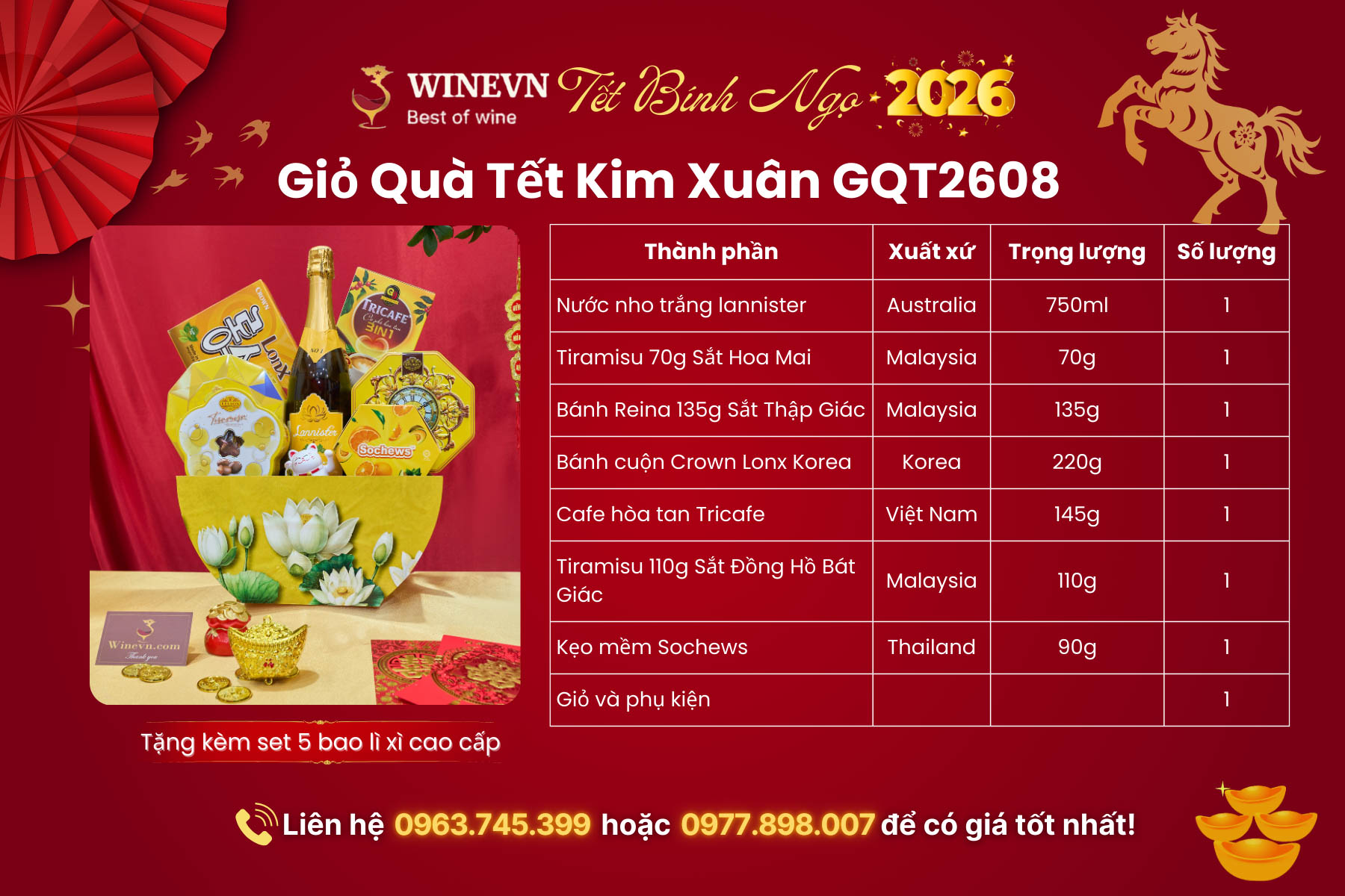 Giỏ Quà Tết Kim Xuân GQT2608