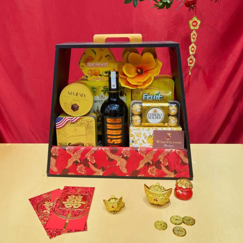 Giỏ quà Tết giá 1 triệu màu vàng