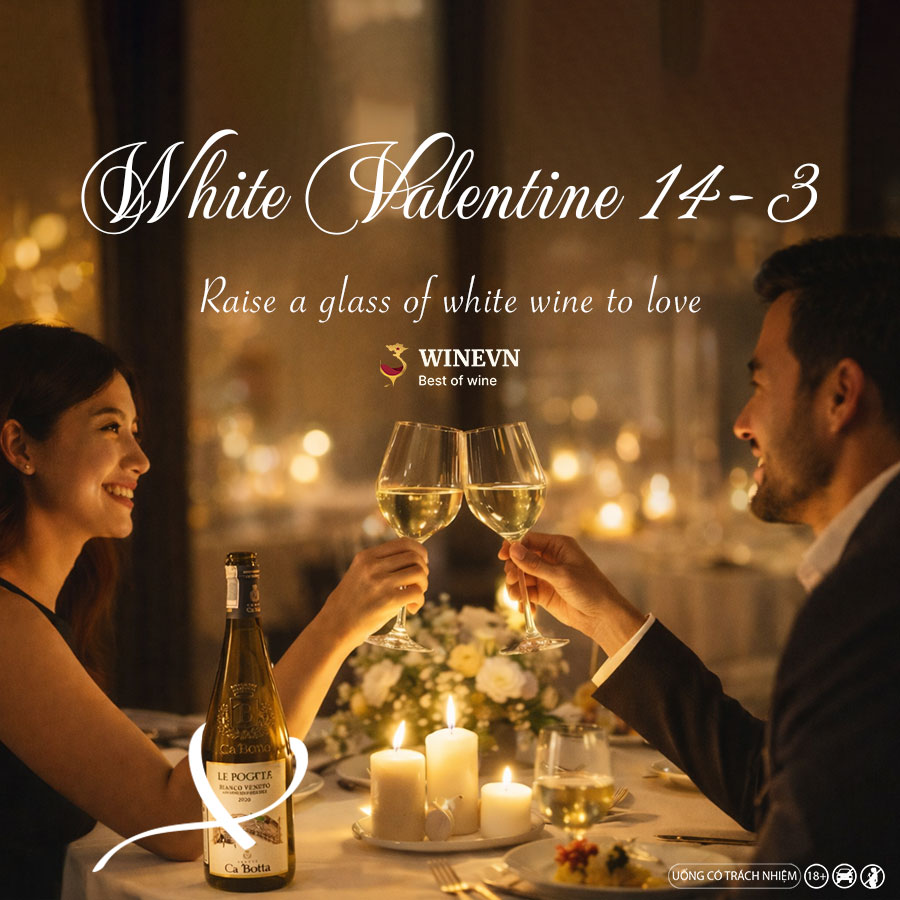 Banner rượu vang Valentine trắng
