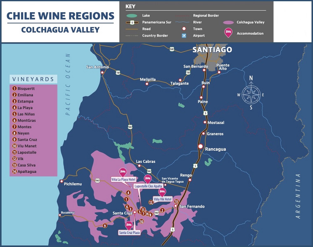 Bản đồ rượu vang vùng Colchagua Valley