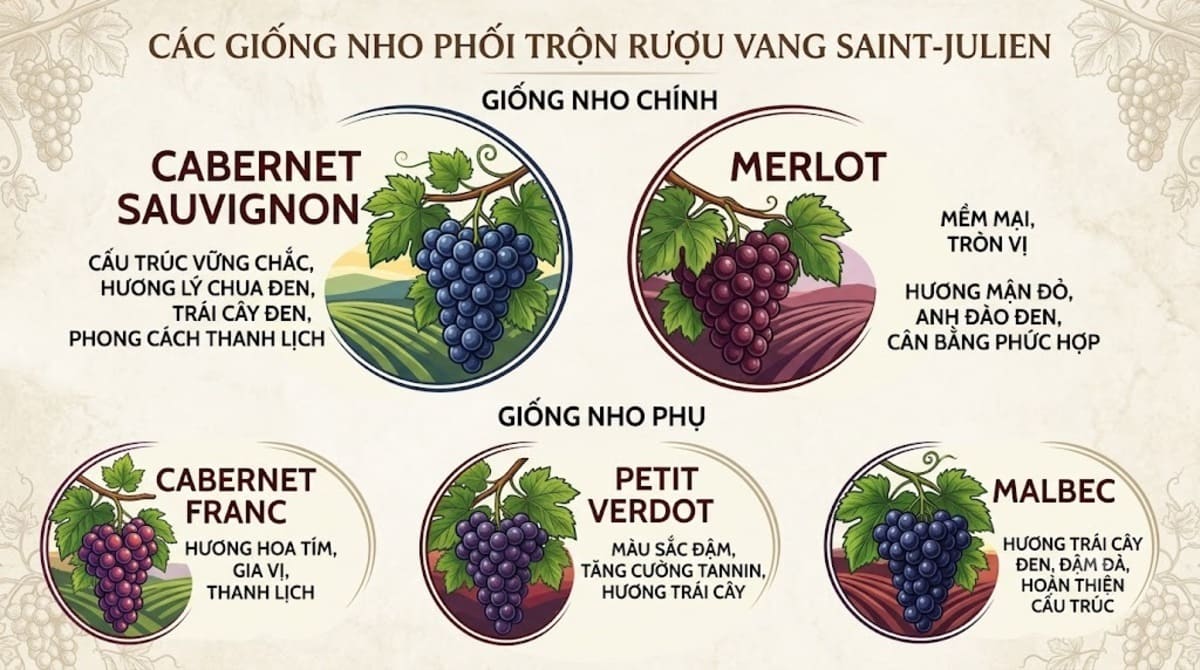 Giống nho chính làm rượu vang Saint-Julien