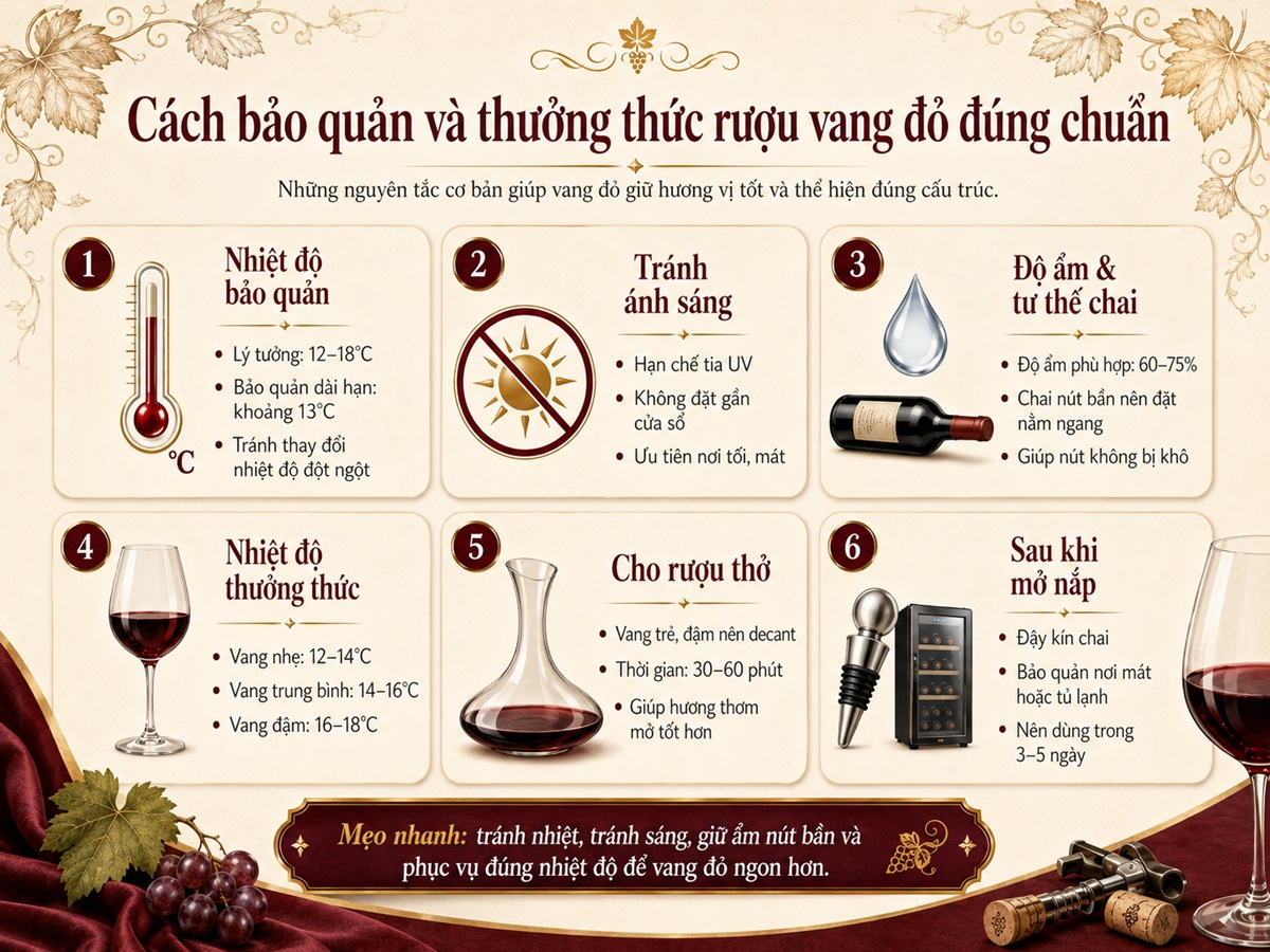 Cách bảo quản rượu vang đỏ