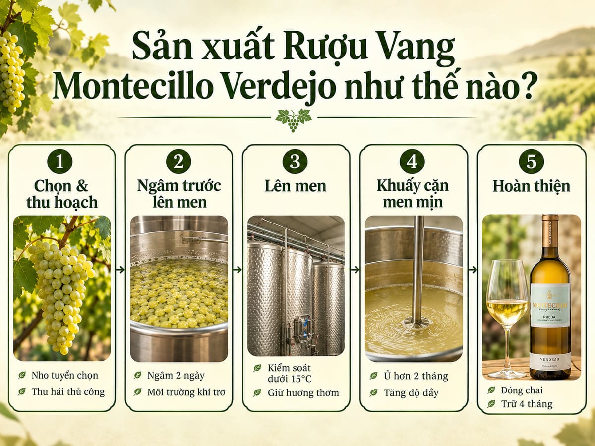 Sản xuất Vang Montecillo Verdejo