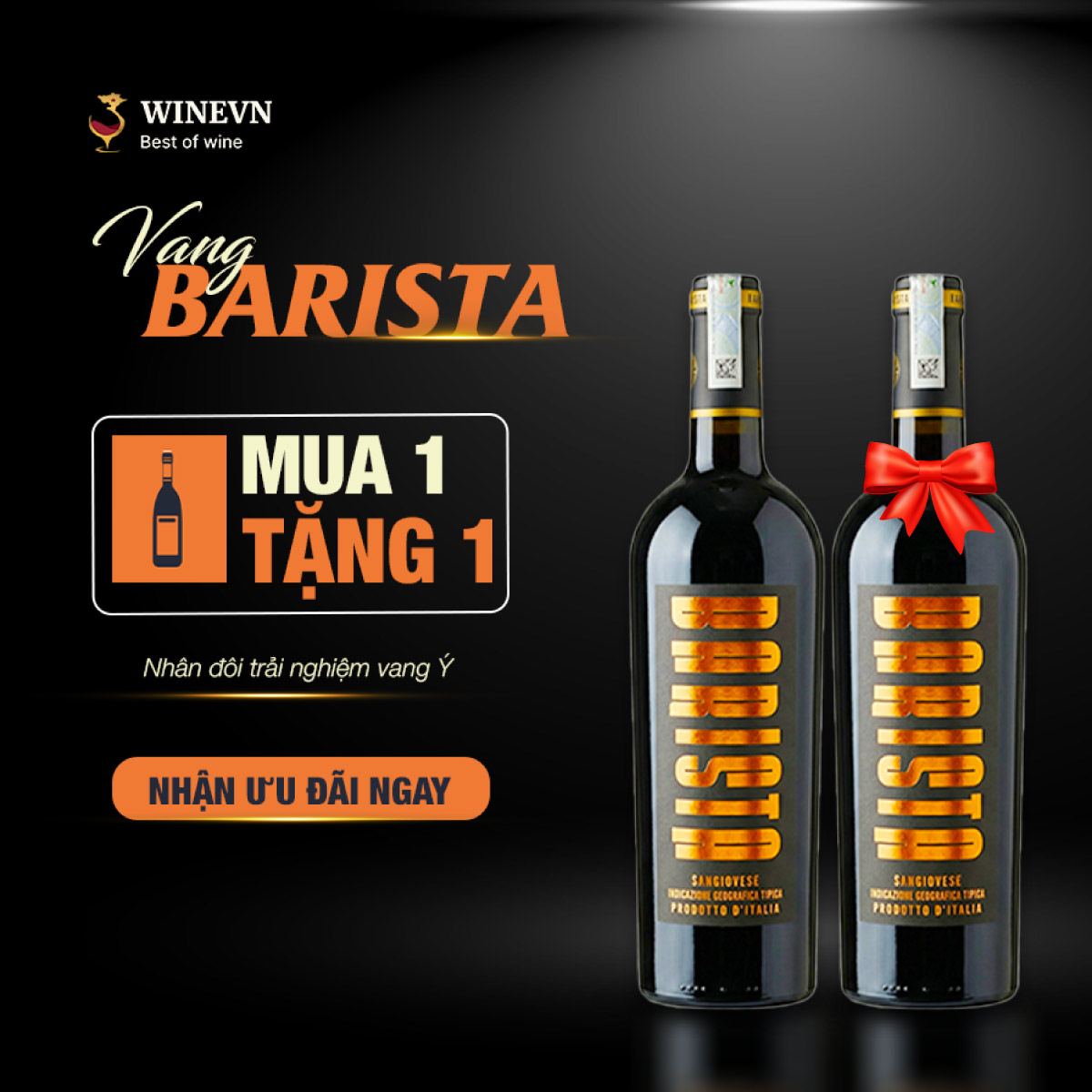 Banner rượu vang Barista mua 1 tặng 1