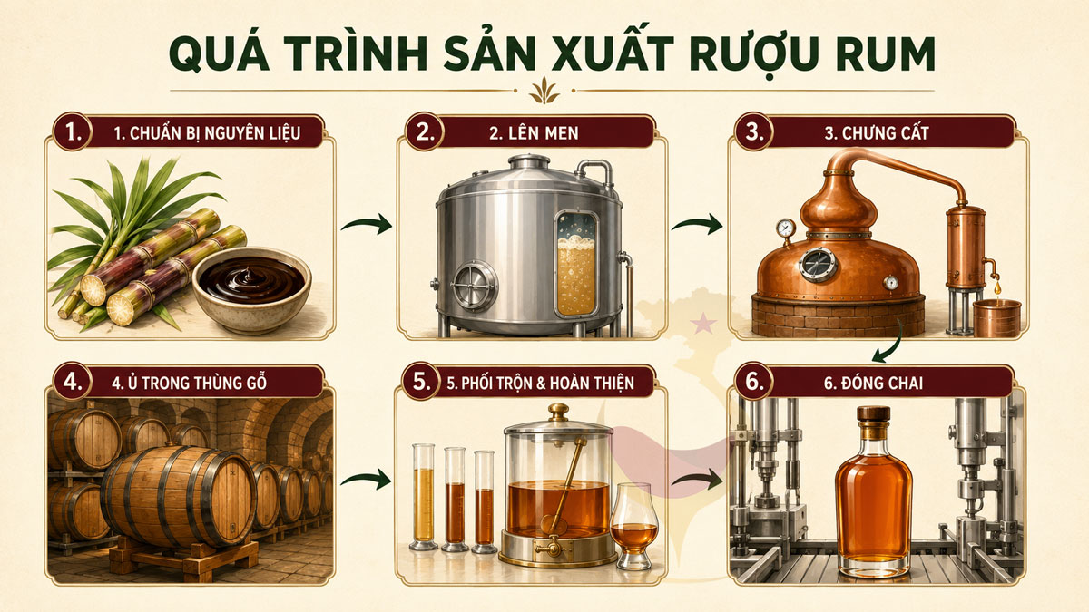 Quy trình sản xuất rượu Rum