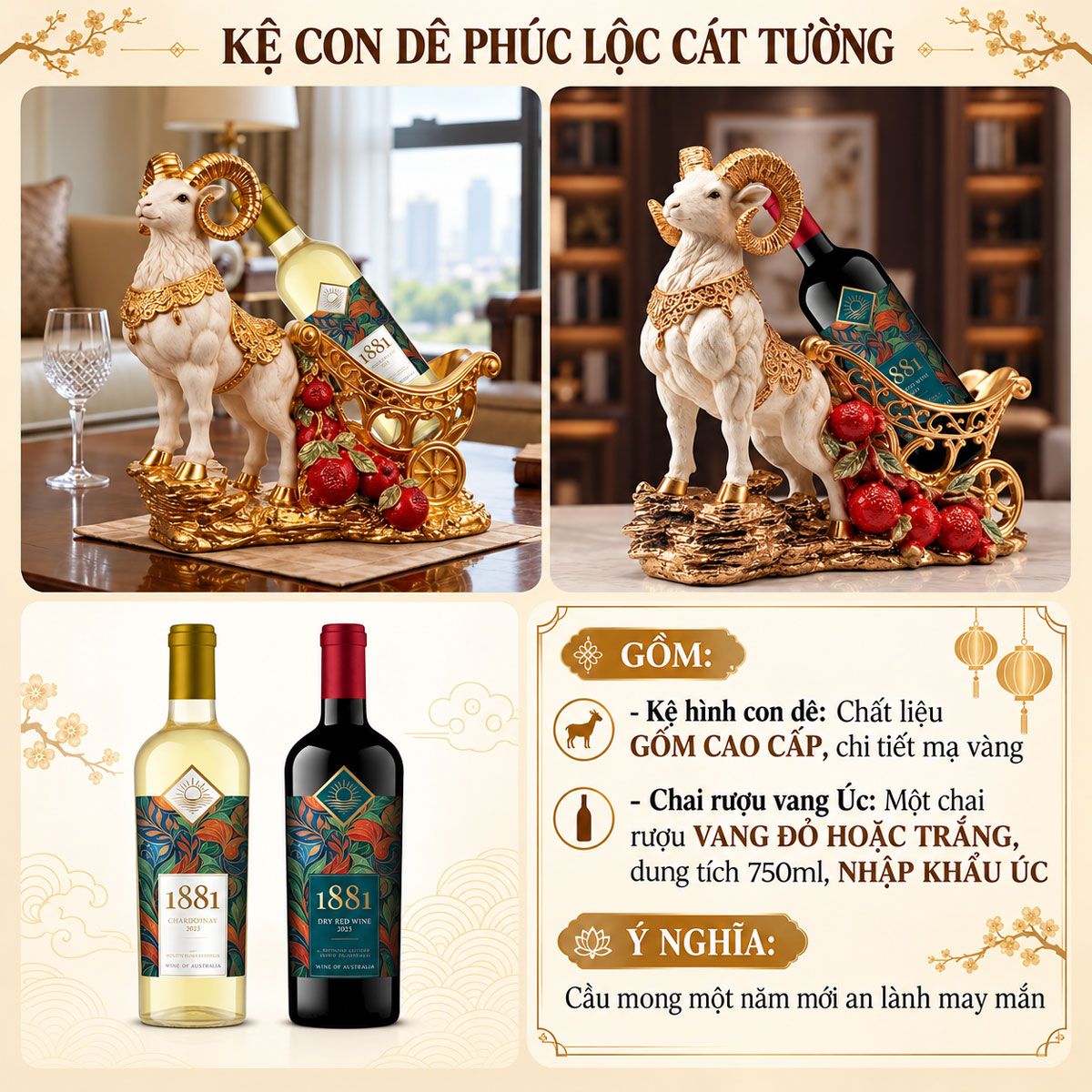Kệ rượu vang linh dương phát tài